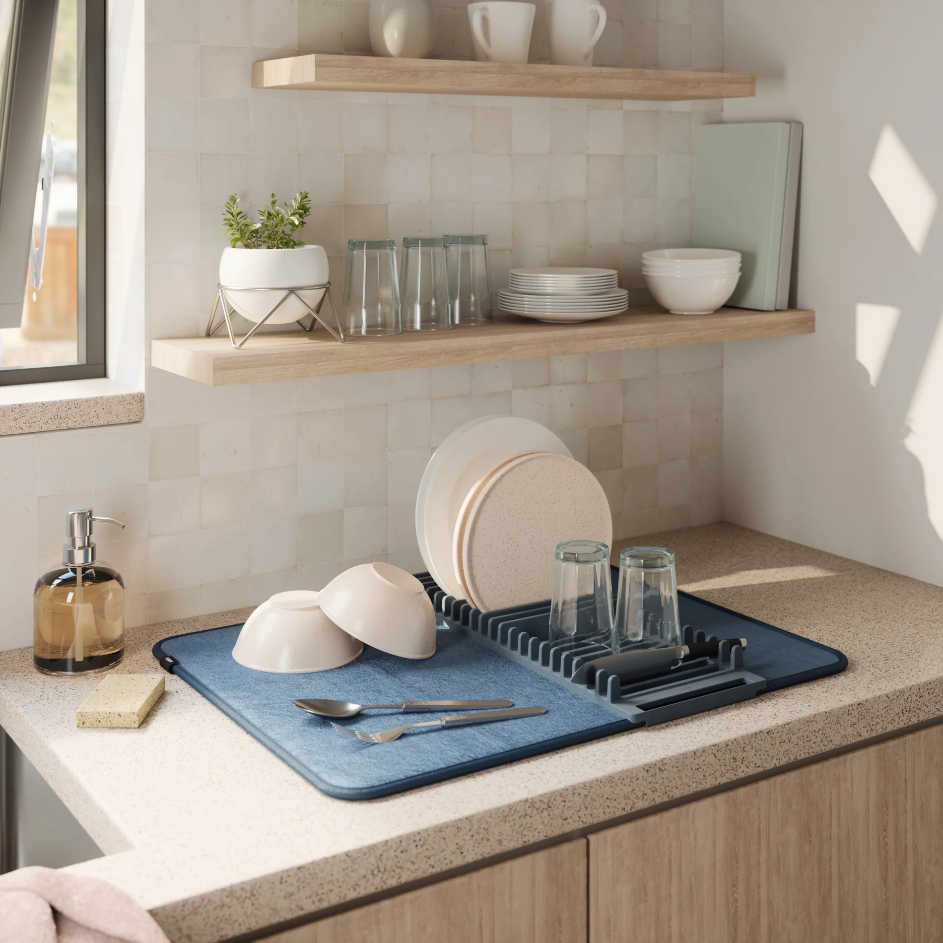 UDry Dish Drying Rack with Mat - Image 11