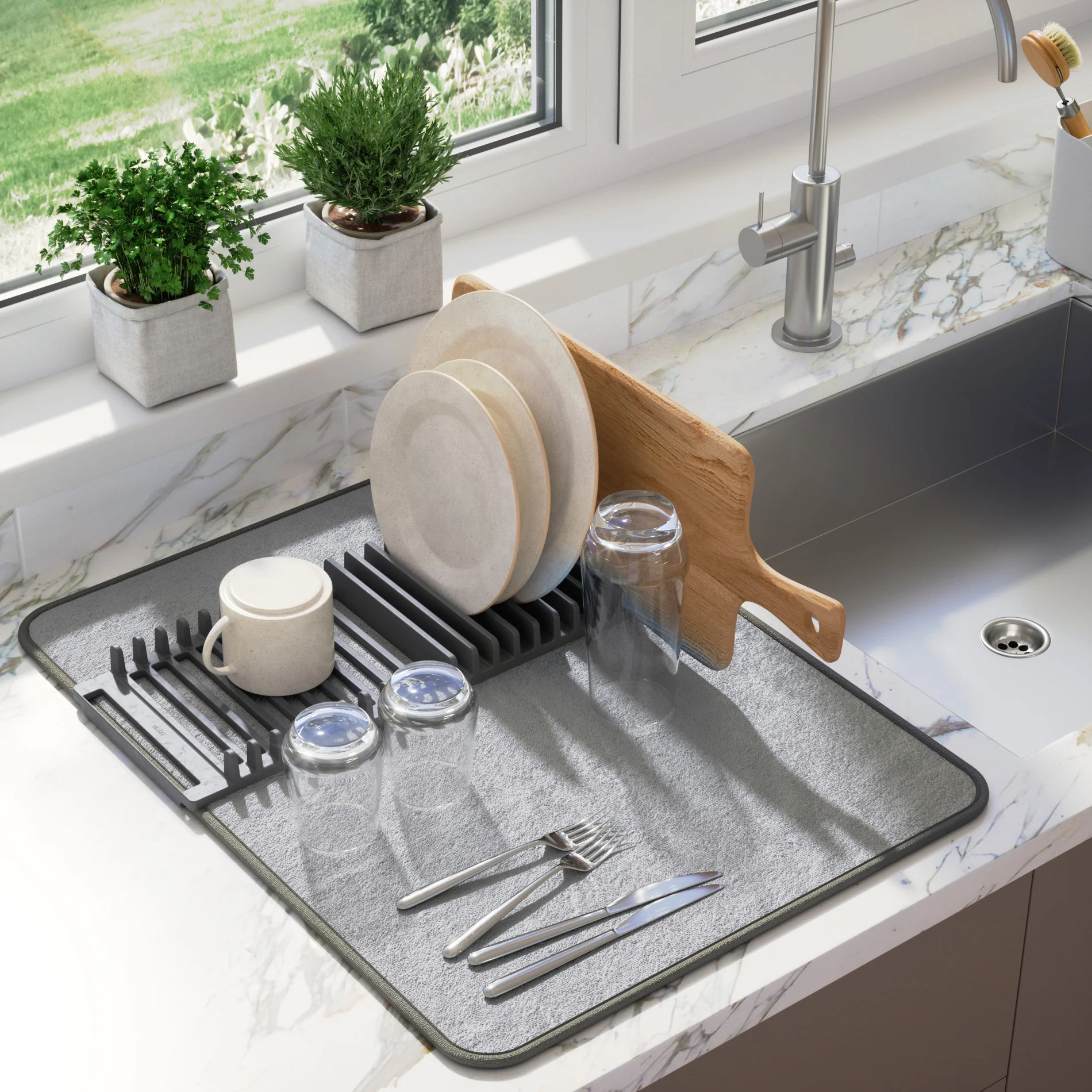 UDry Dish Drying Rack with Mat - Image 3